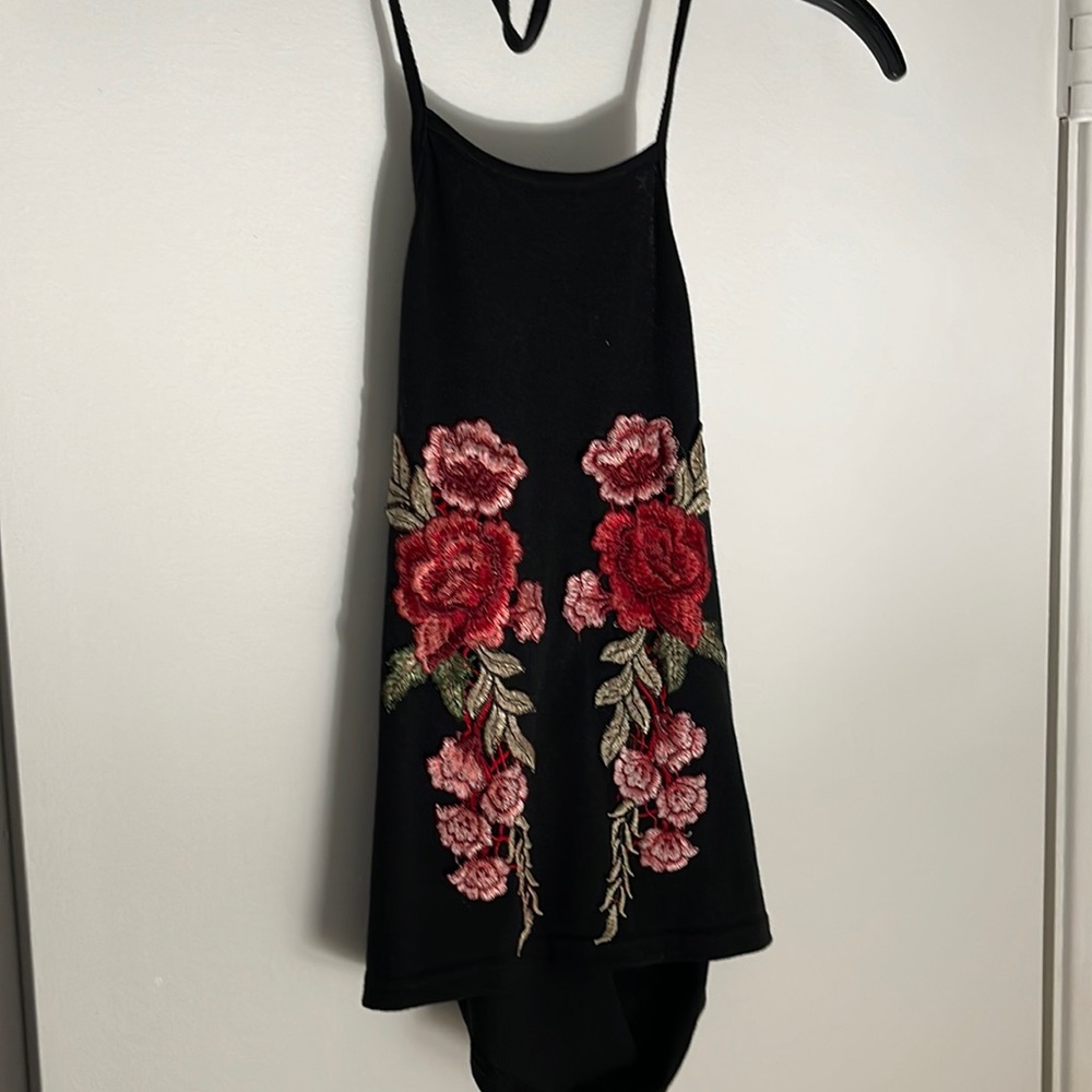Rose embroidered tank top